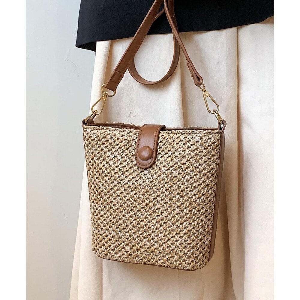 Women Straw Crossbody Bag Handmade Rattan Shoulder Bag Purse Vacation Chic - Picture 8 of 8
